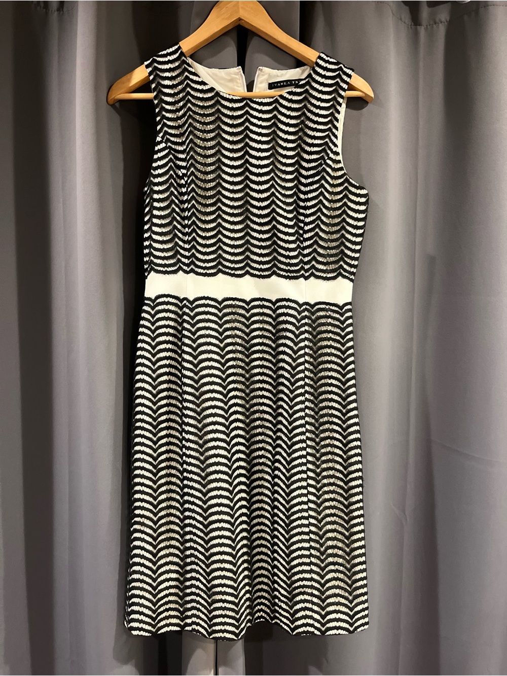 Ivanka Trump Black and White Scallop Knit Fit-and-Flare Dress